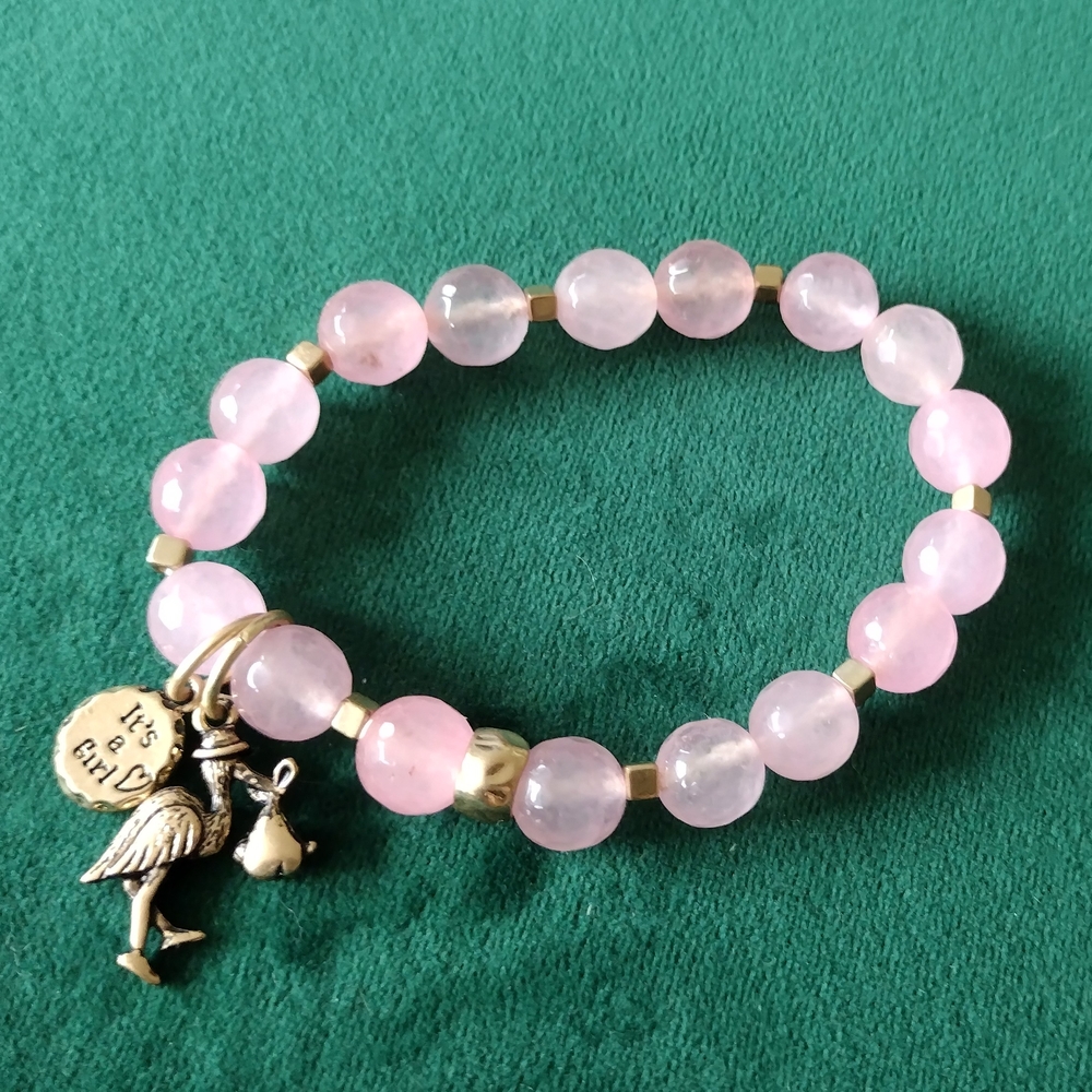 3/$21  Pink Glass Beaded Bracelet  It's A Girl Charm Gender Reveal